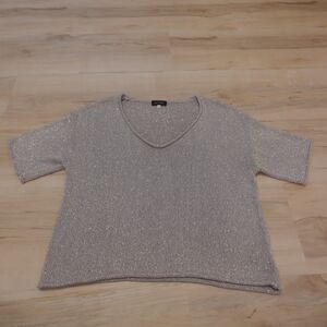 Sara‎ Campbell Women Large Sweater V-Neck Knit Short Sleeve Metallic Gray